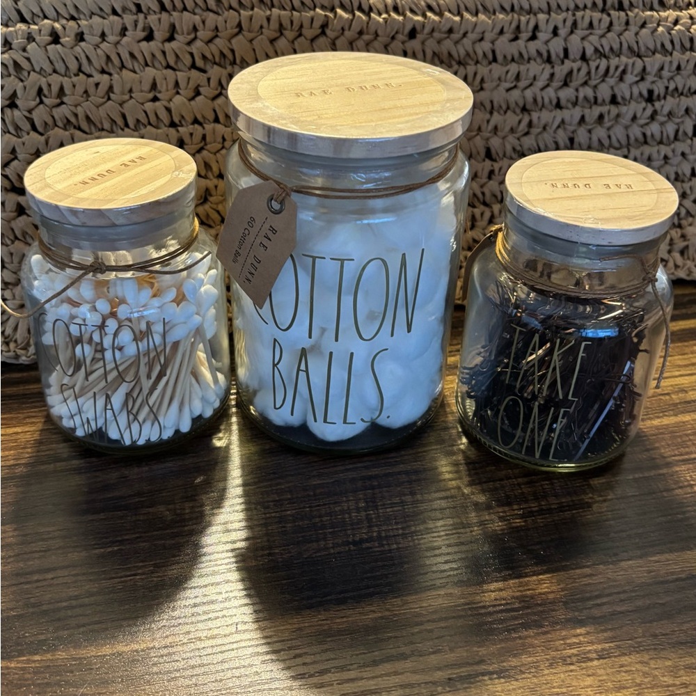 Rae Dunn Glass Jars with Wooden Lids - Black and White